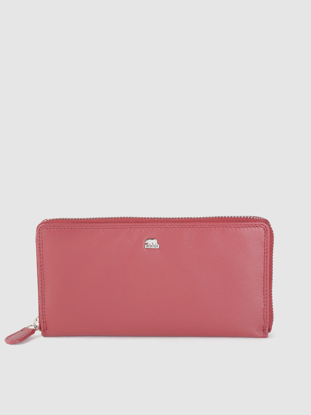 BROWN BEAR Women Red Solid Leather Zip Around Wallet