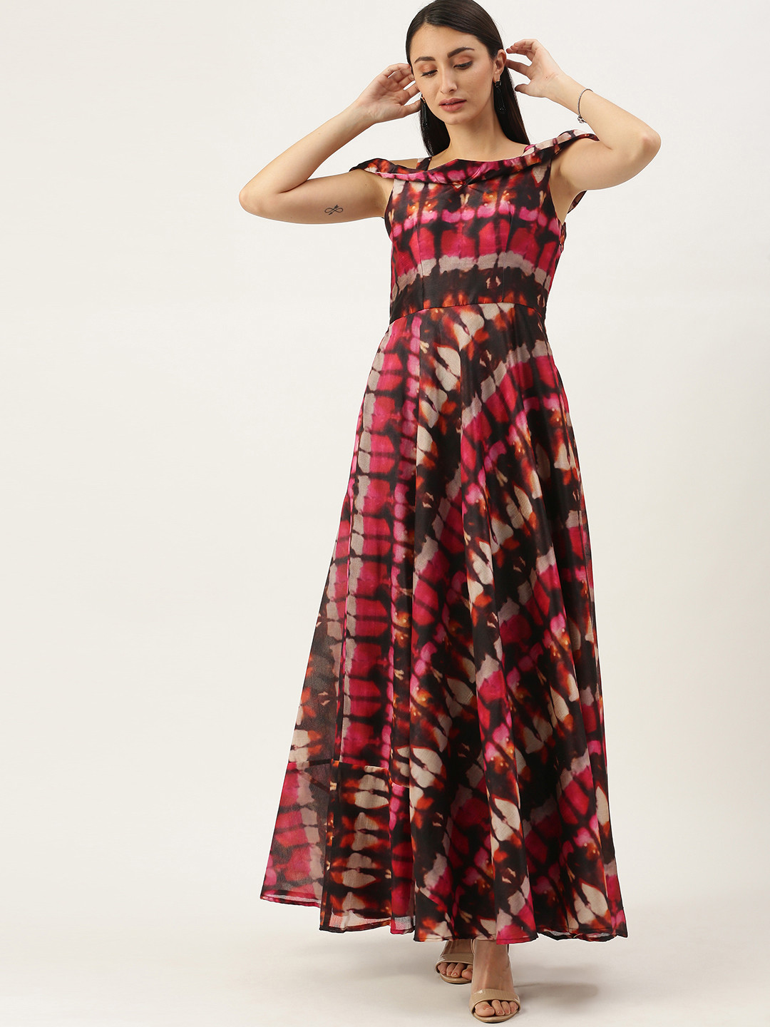 Ethnovog Multicoloured Off-Shoulder Made To Measure Maxi Dress