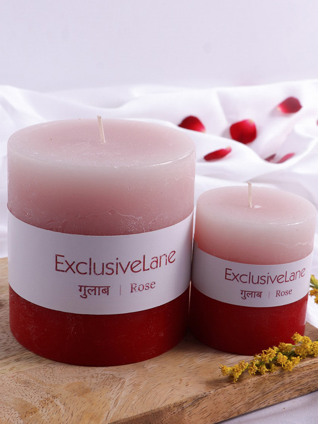 ExclusiveLane Handmade 2Pcs Scented 1 Wick Rose Solid Geometric Regular Pillar Candles