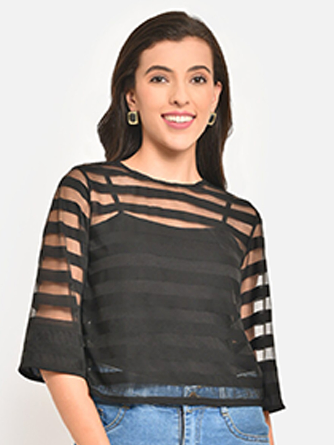 Martini Black Striped Sheer Regular Top