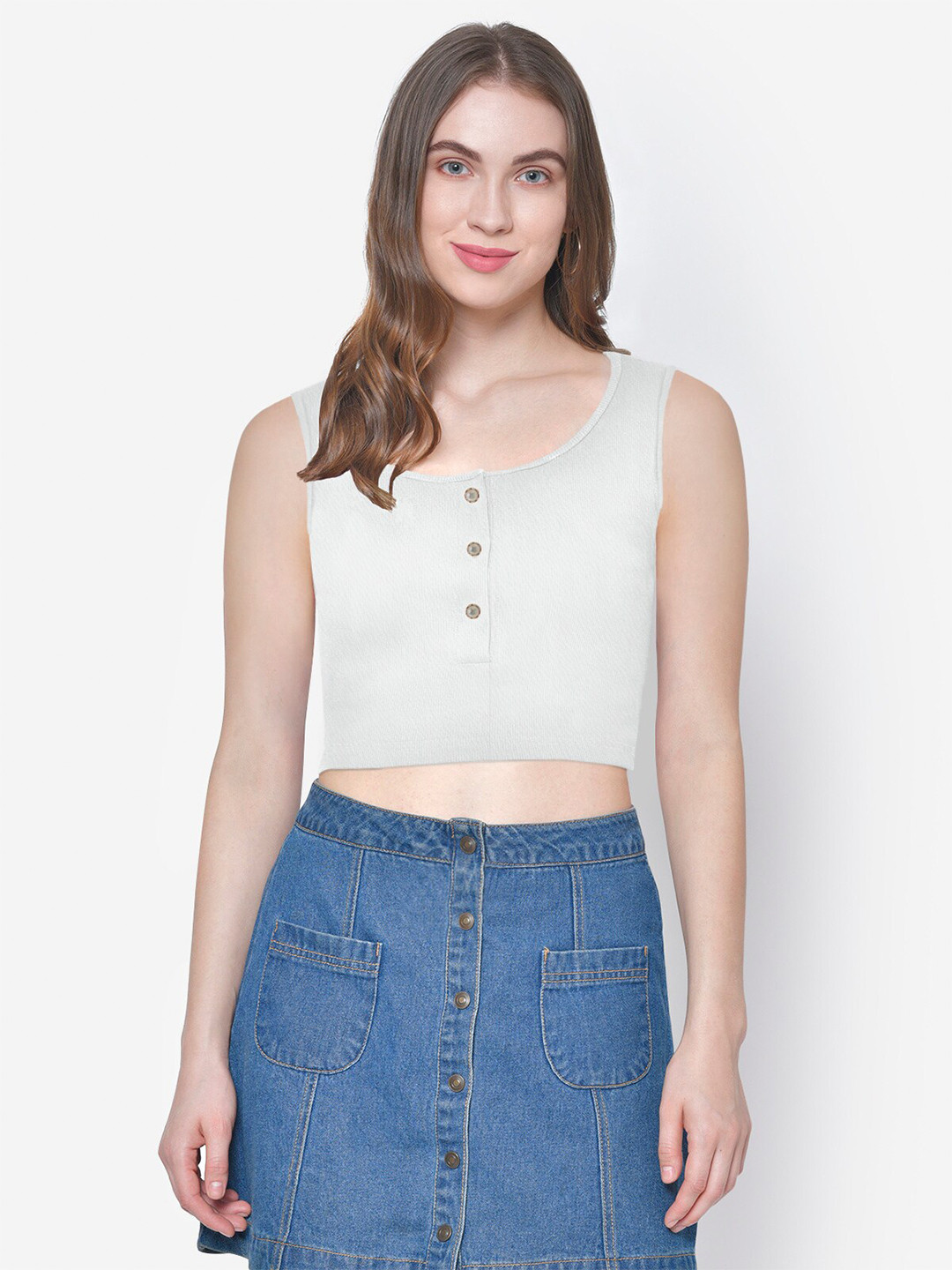 Martini White Fitted Crop Top