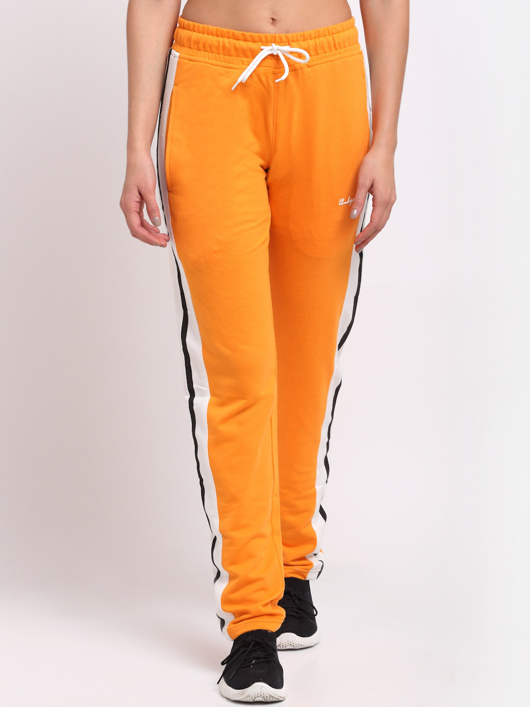Club York Women Orange & White Solid Track Pants