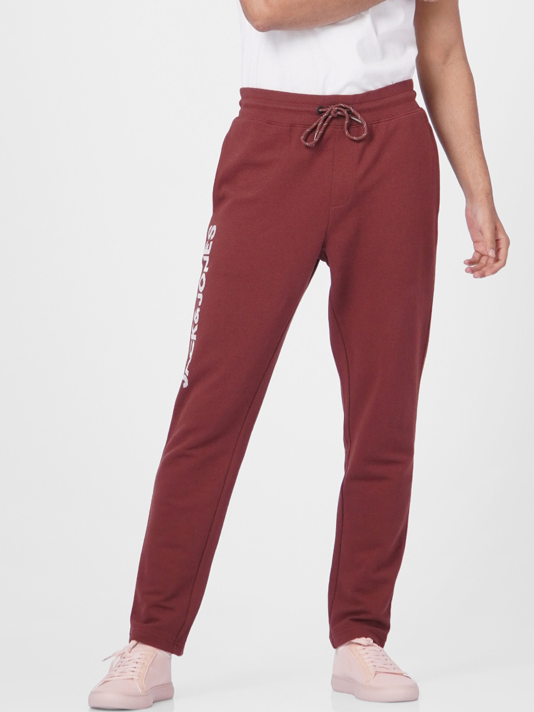 Jack & Jones Men Rust Solid Cotton Track Pants