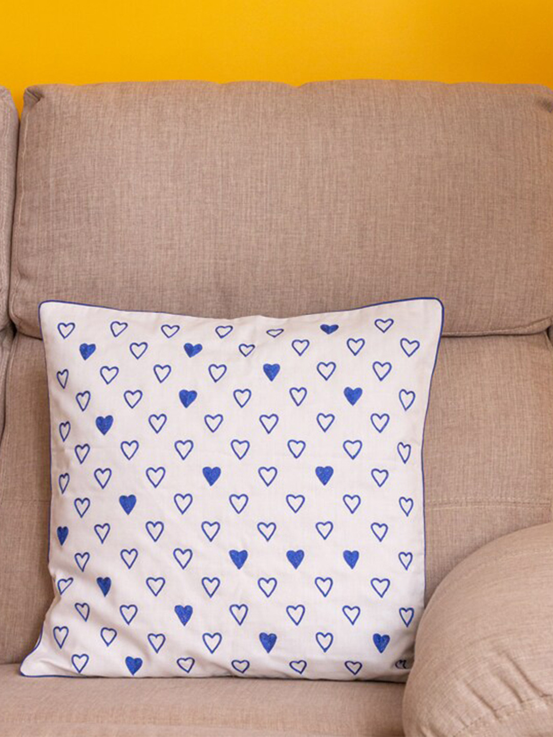 BandBox White Geometric Cotton Breathable Square Cushion Cover -15.7x15.7In