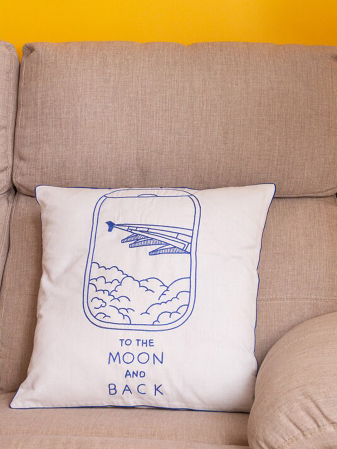 BandBox White & Blue Cotton Geometric Square Cushion Covers