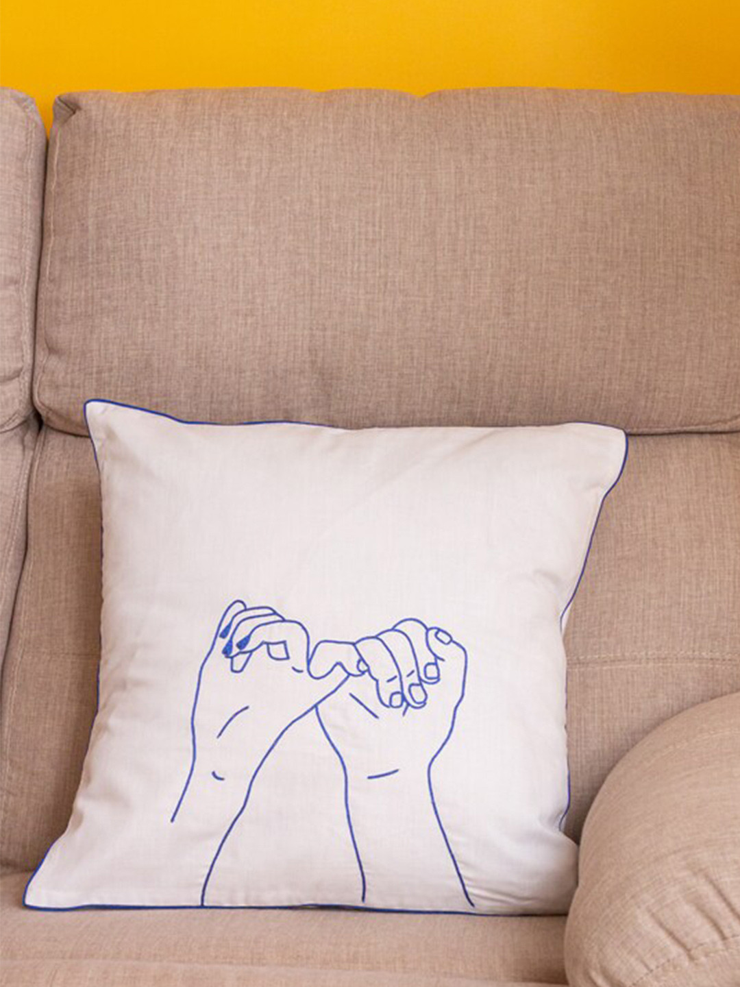 BandBox Together Conversational Cotton Breathable Square Cushion Cover - 16 x 16 Inches