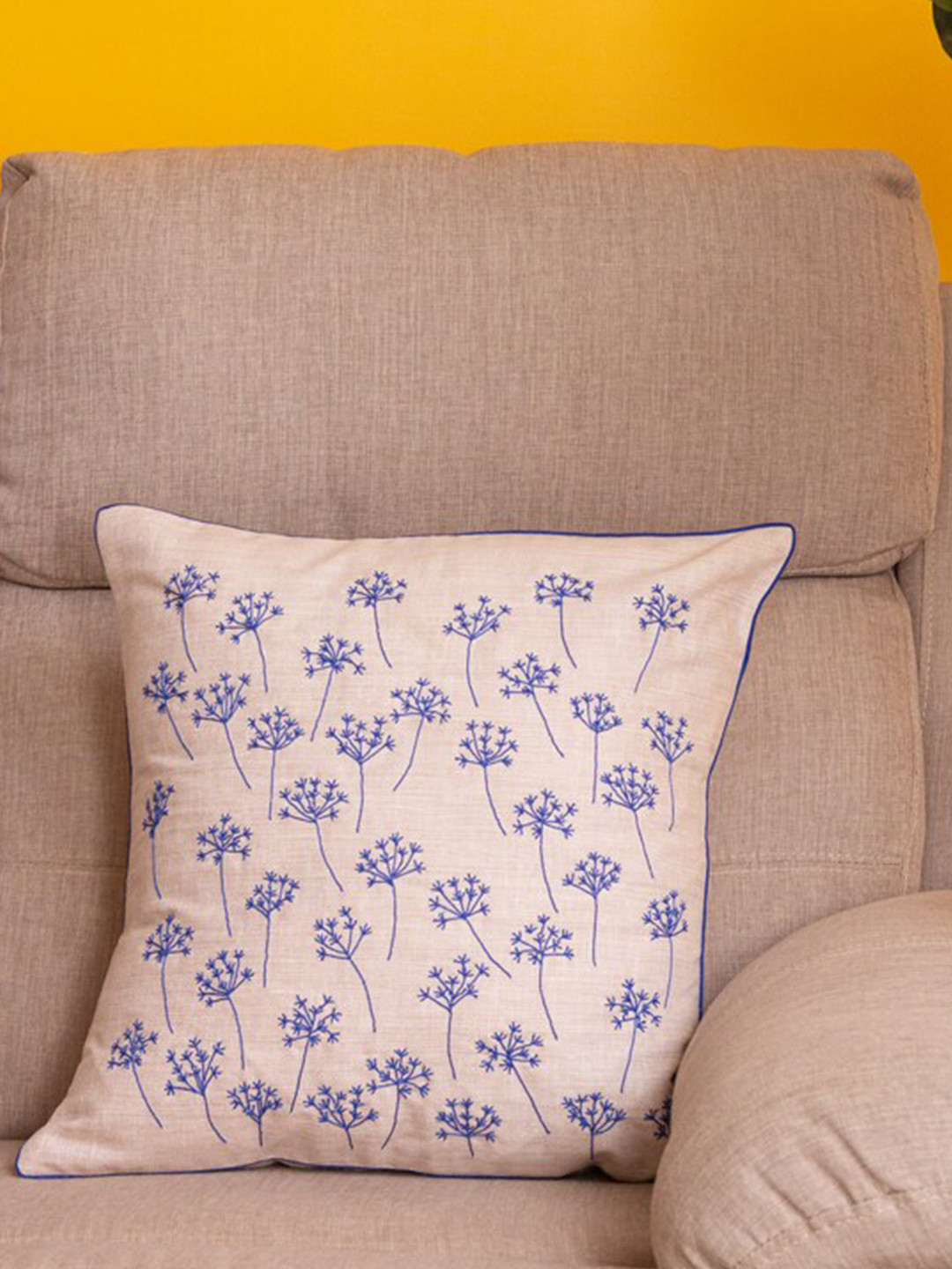 BandBox Wildflower Grey Floral Cotton Breathable Square Cushion Cover - 16 x 16 Inches