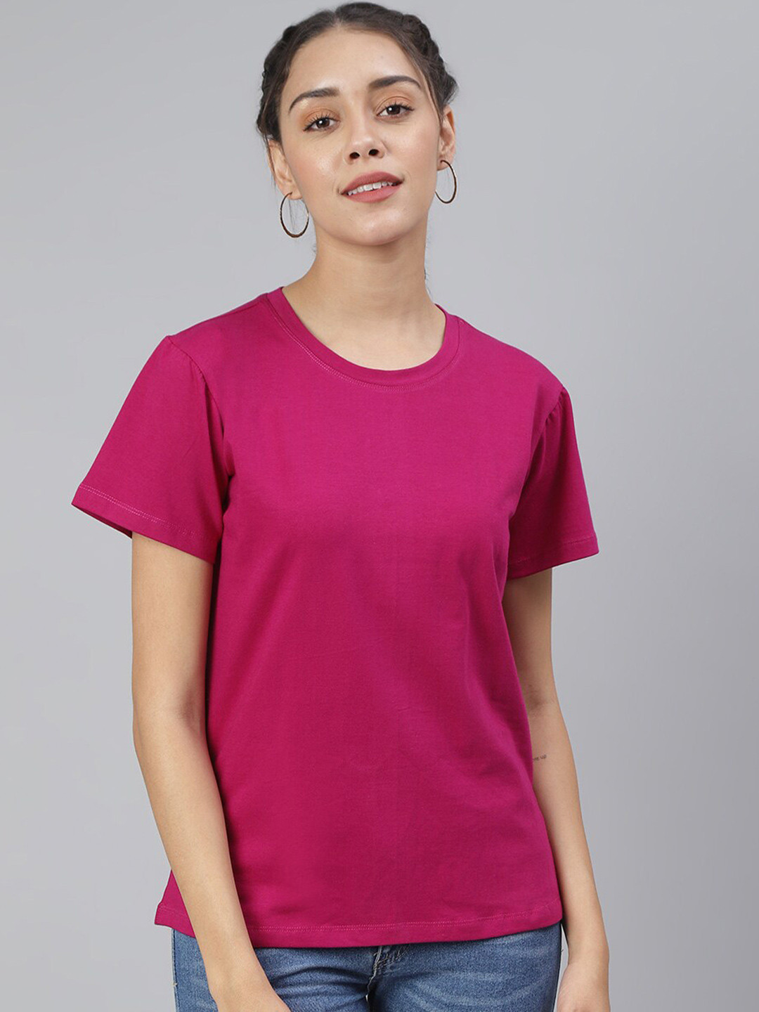 SCORPIUS Women Burgundy Loose T-shirt