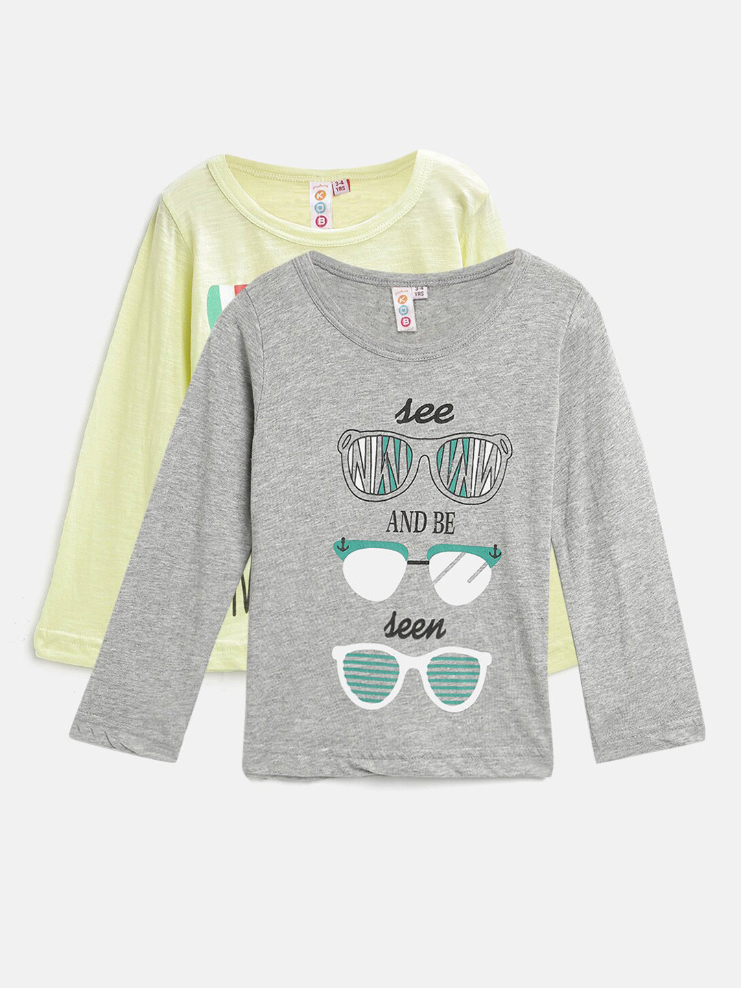 Kids On Board Girls Grey Set Of 2 Printed Printed T-shirts