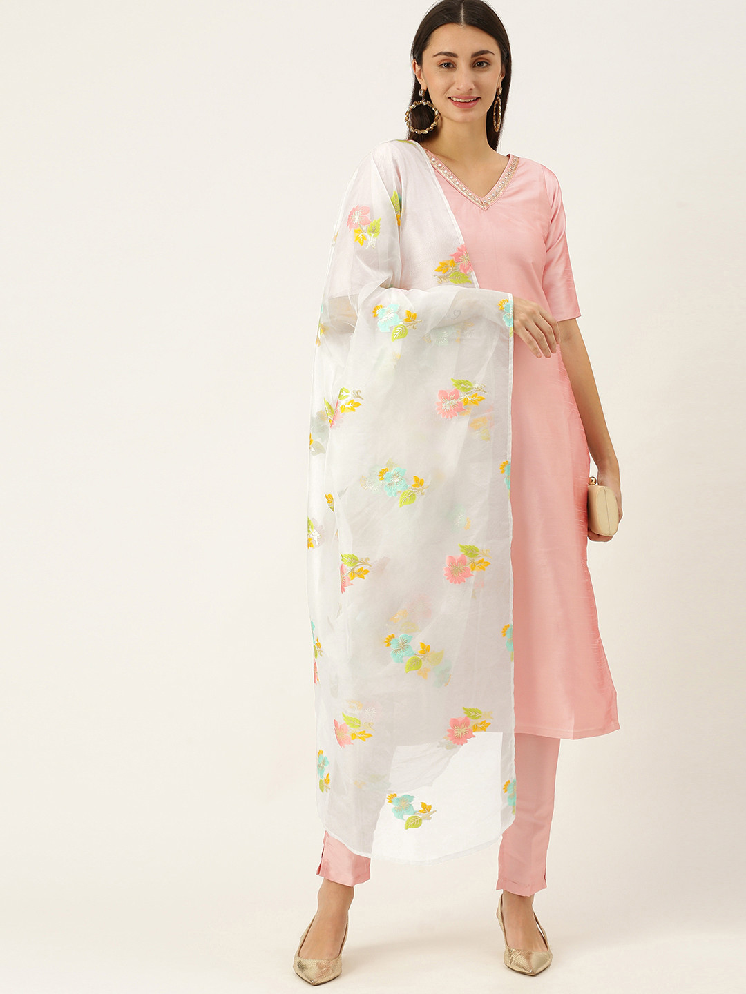 Ethnovog Women Pink Made To Measure Art Silk Kurta with Trousers  With Dupatta