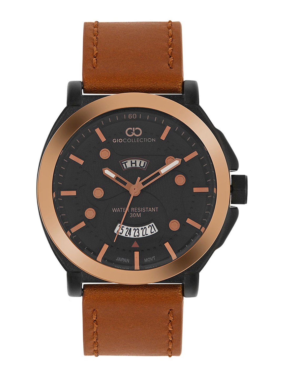 GIO COLLECTION Men Black Aluminium Dial & Brown Leather Straps Analogue Watch G3024-22