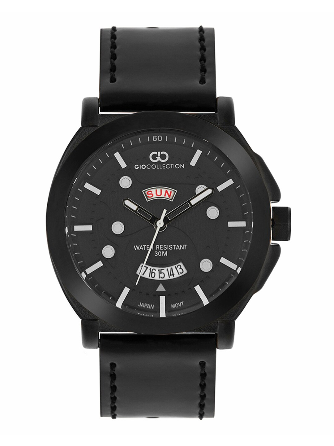 GIO COLLECTION Men Black Aluminium Dial & Black Leather Straps Analogue Watch G3024-11