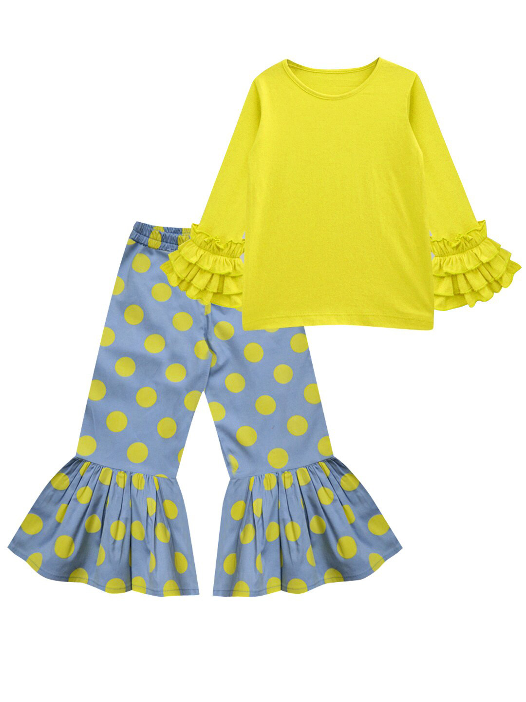 A T U N Girls Blue & Yellow Top with Pyjamas