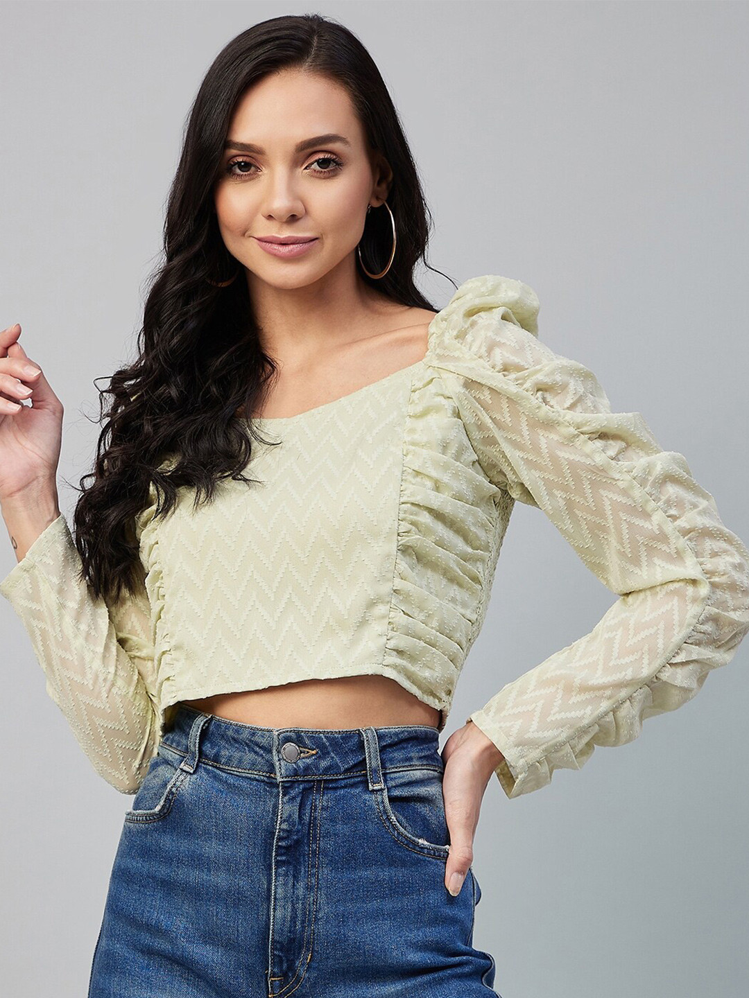 Marie Claire Green Georgette Regular Crop Top