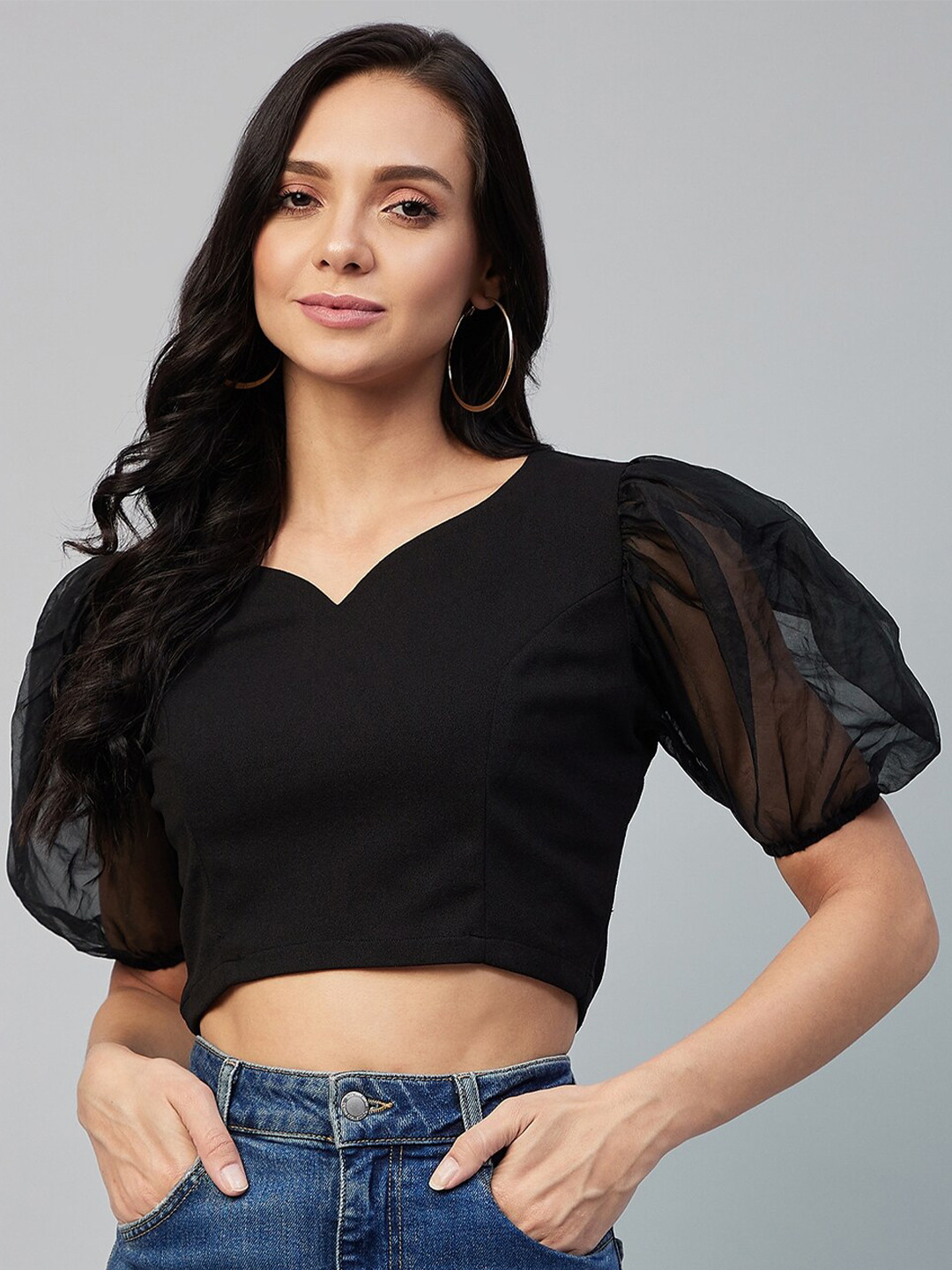 Marie Claire Black Regular Crop Top