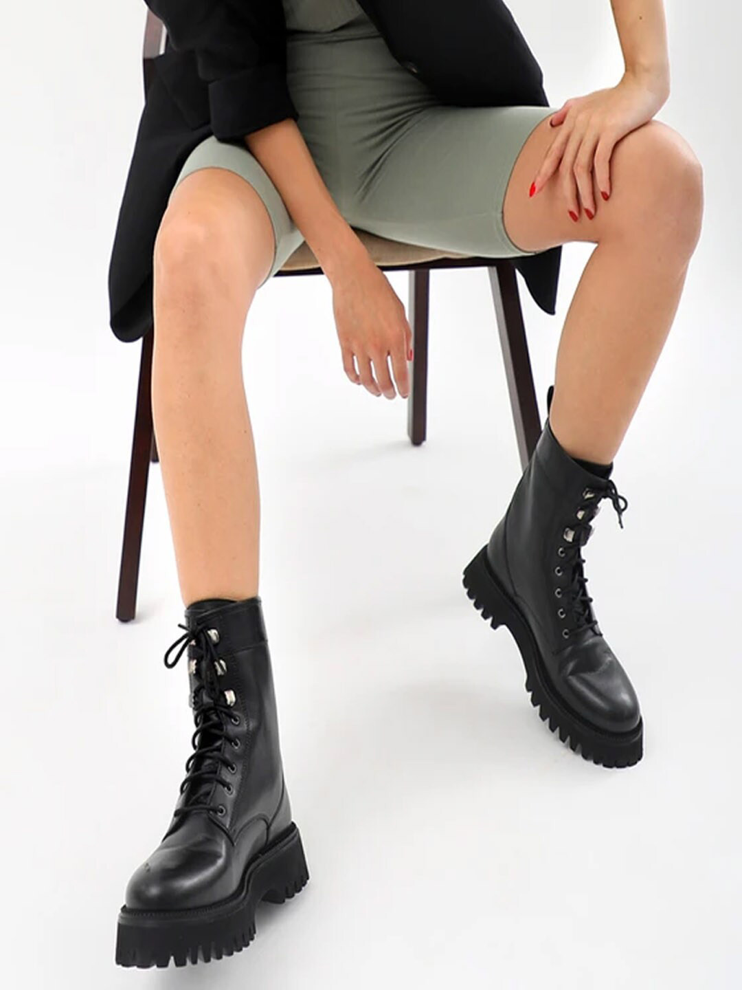 Saint G Black Suede Leather Lace Up High-Ankle Block Heeled Boots