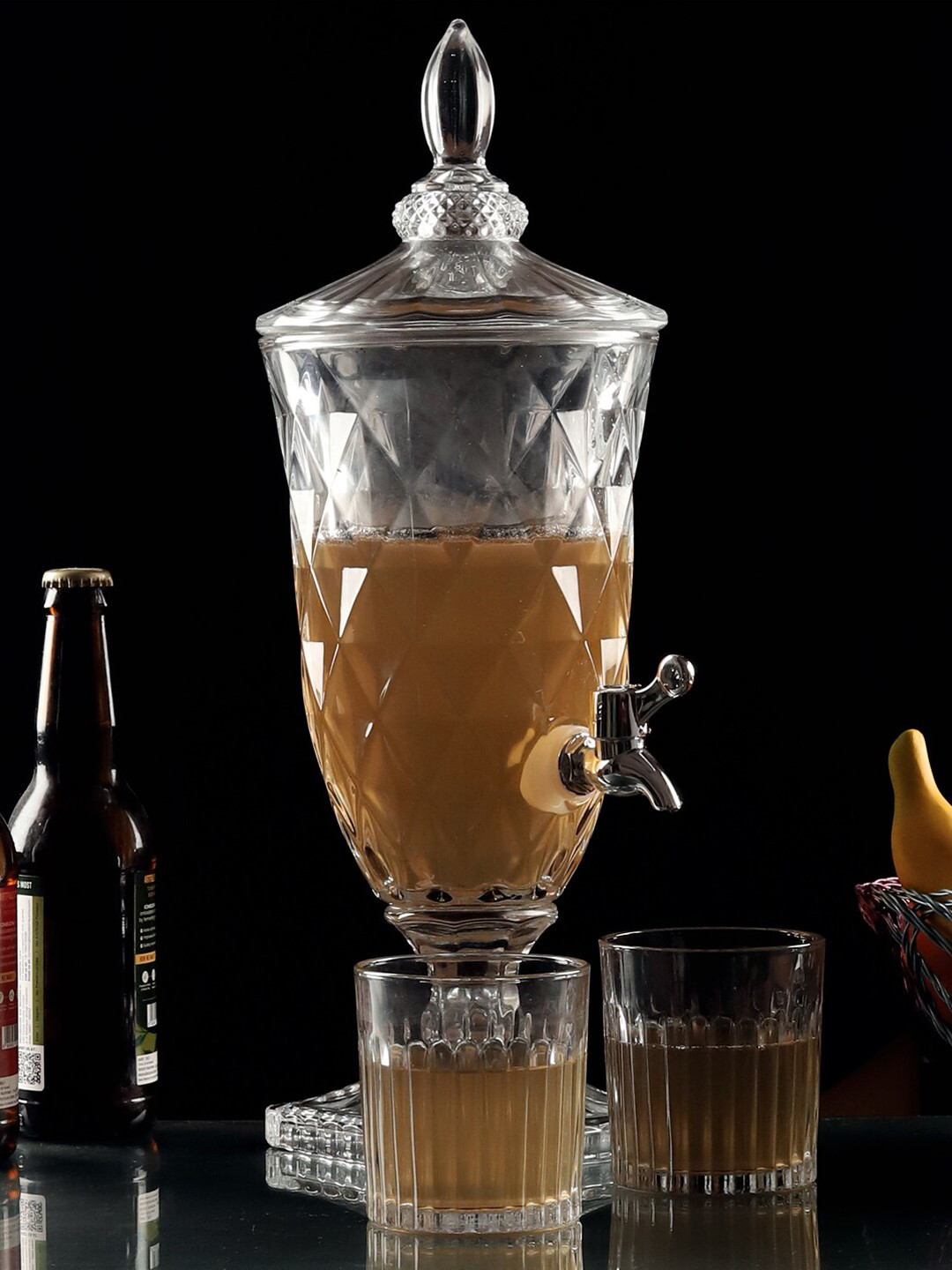 ceradeco Transparent Textured Diamond-Shaped Pitcher With 6 Whisky Glasses