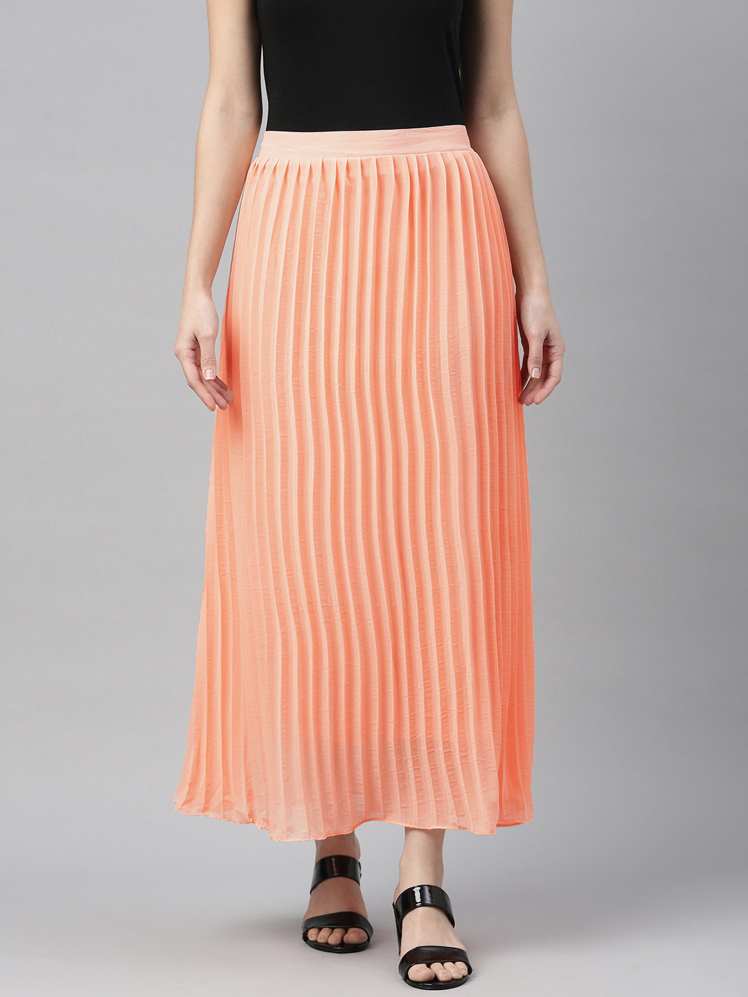 XO LOVE Peach-Coloured Accordion Pleated A-Line Skirt