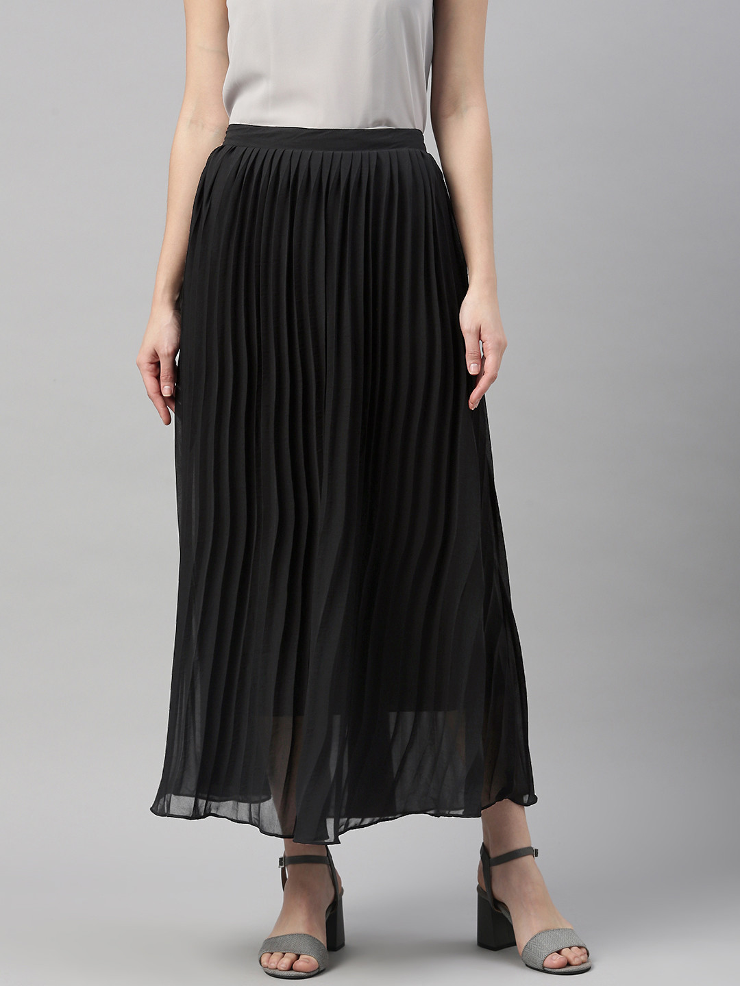 XO LOVE Black Accordion Pleated A-Line Skirt