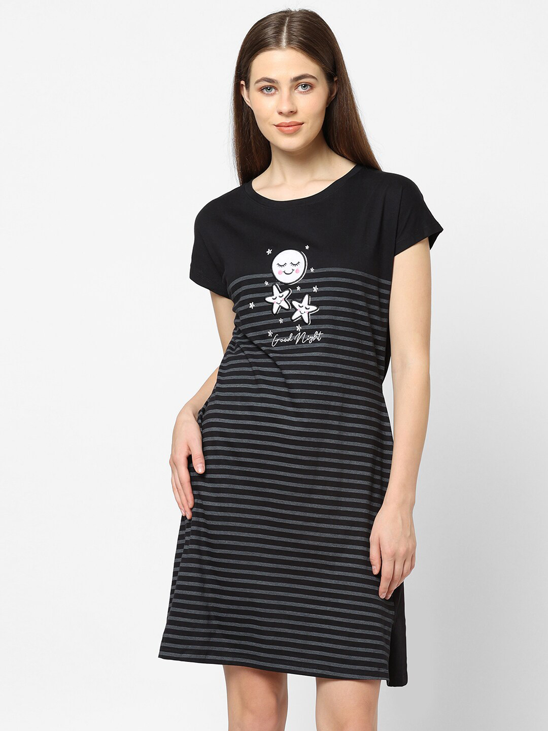 Sweet Dreams Black Striped T-Shirt Nightdress