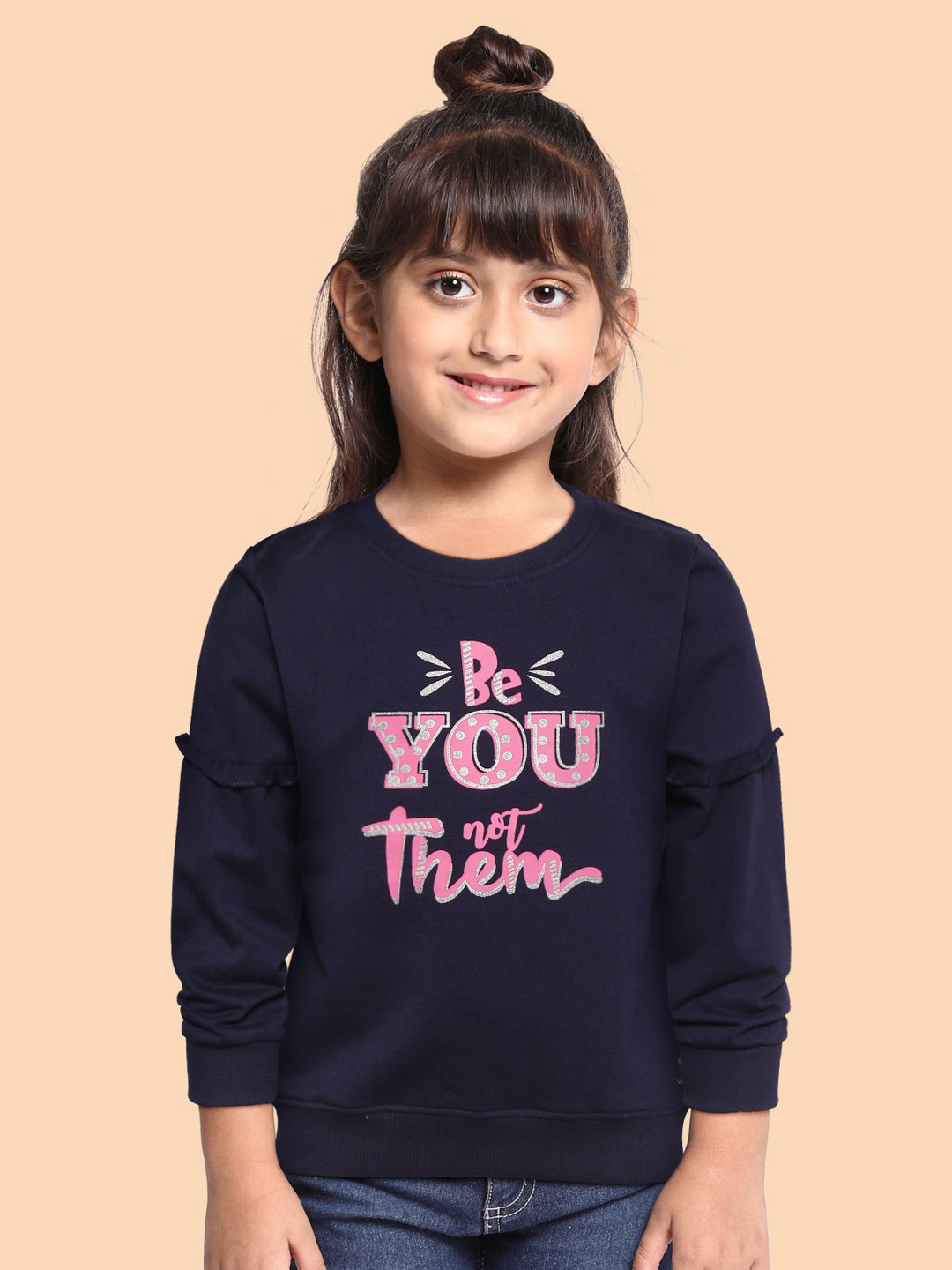 toothless Girls Navy Blue Printed Cotton Sweatshirt