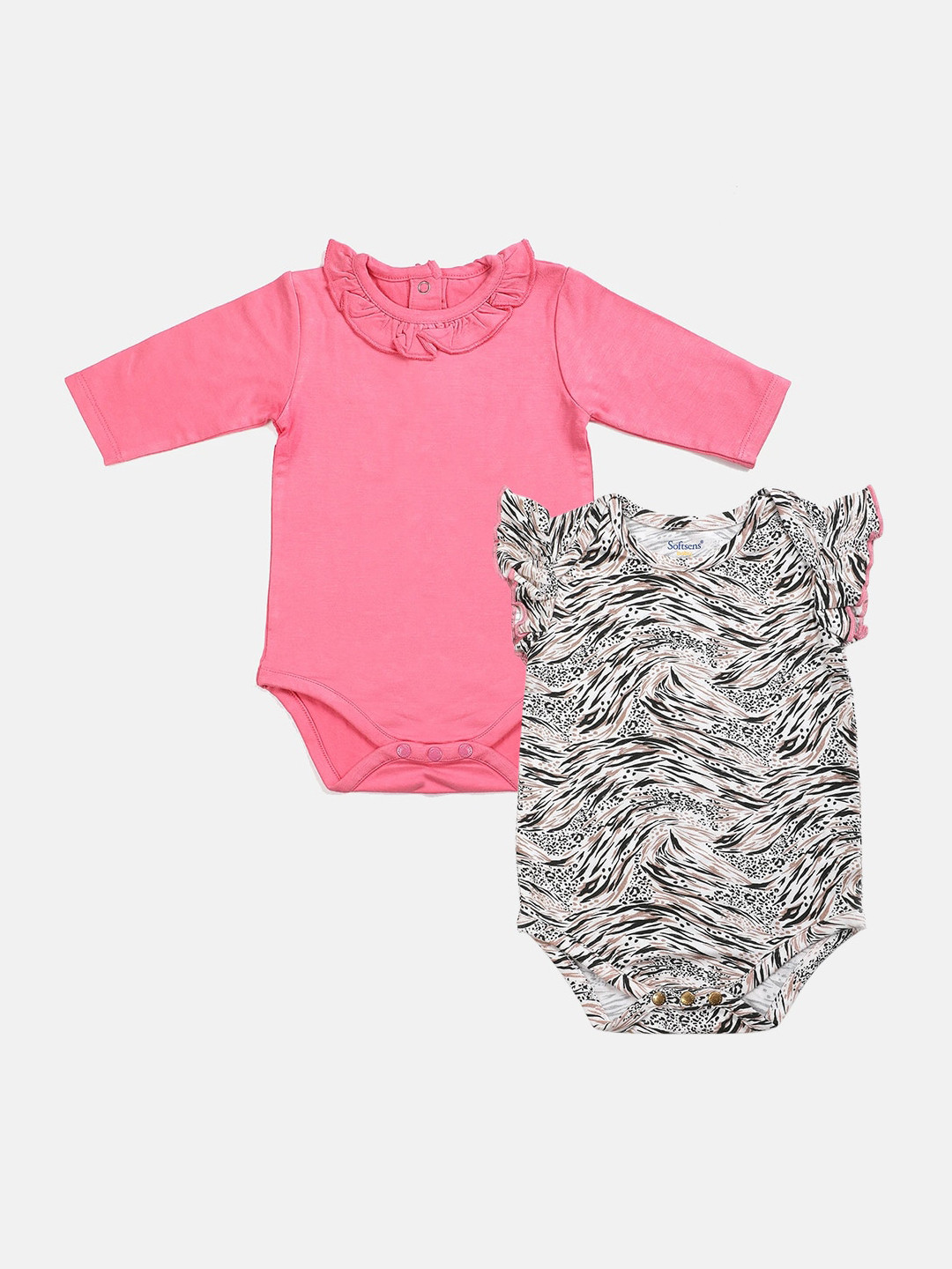 Softsens Girls Pack Of 2 Pink & Black Organic Cotton Printed Body Suit