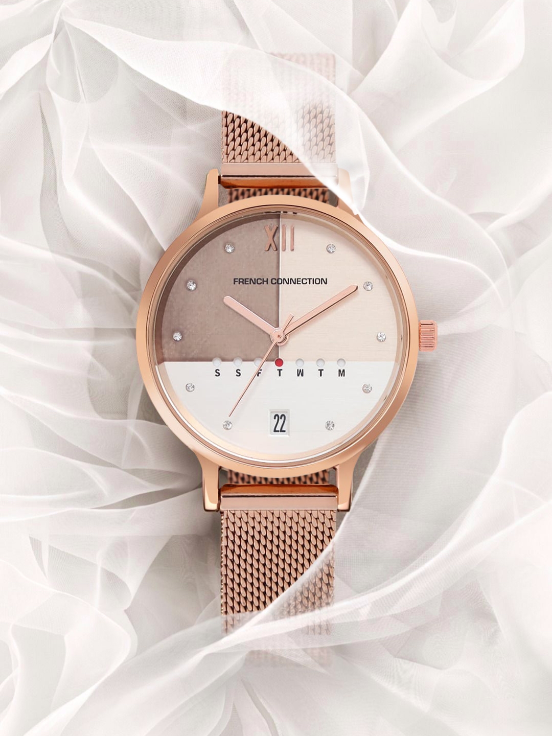 Rose gold best sale strap watch