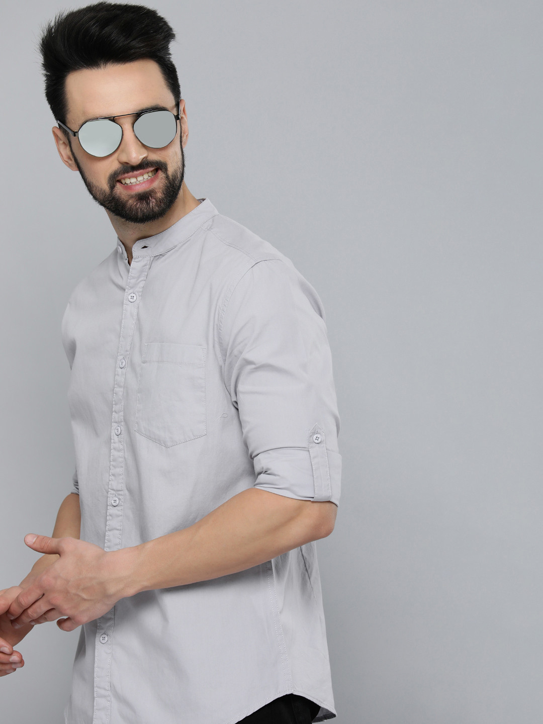 HERE&NOW Men Grey Slim Fit Casual Shirt