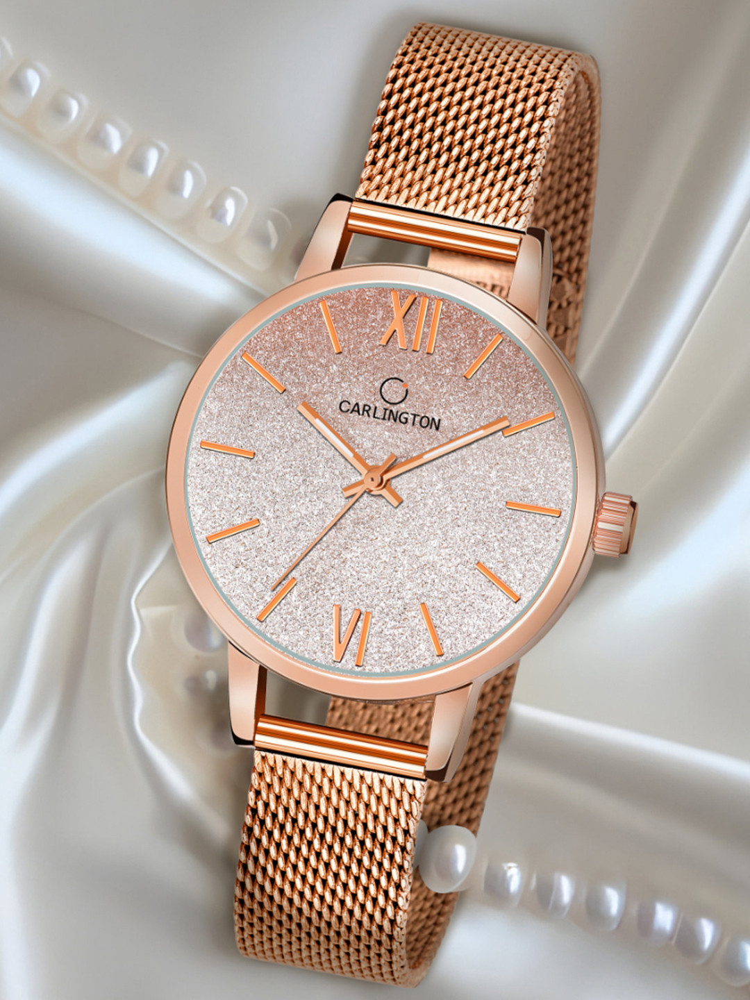 CARLINGTON Women Printed Dial Bracelet Style Straps Watch - Carlington CT2018 RoseGold