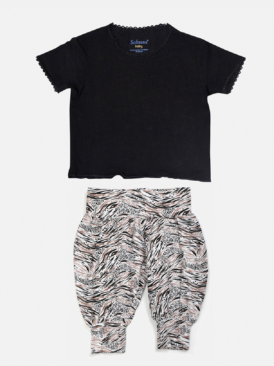 Softsens Girls Black & White Top with Dhoti Pants