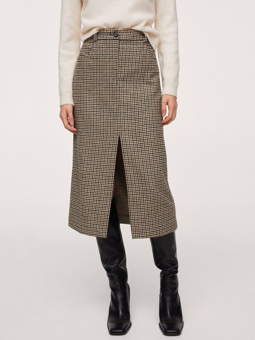 Buy MANGO Women Beige Black Houndstooth Print Midi Skirt Skirts for Women 15976996 Myntra