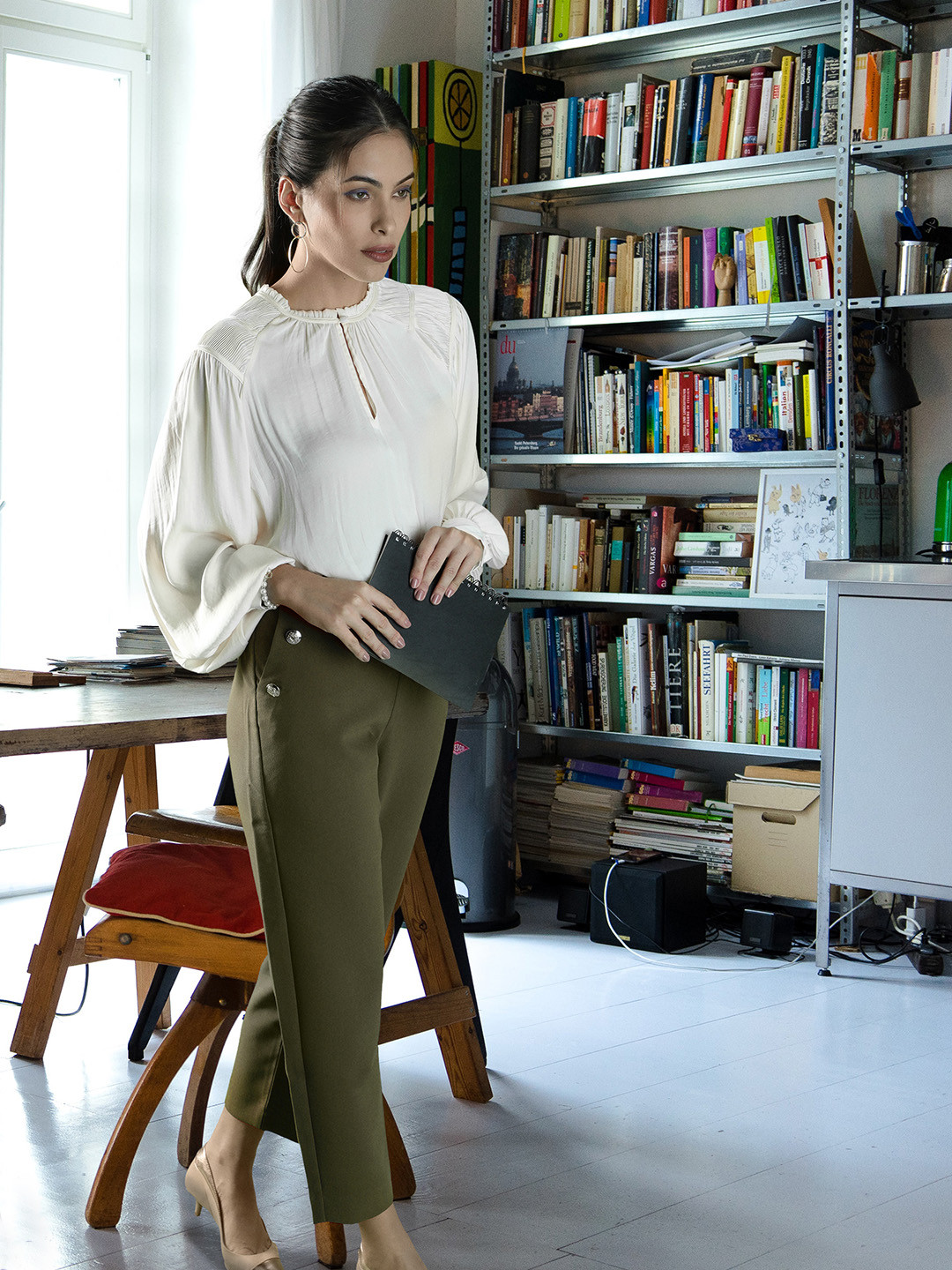 MANGO Women Olive Green Straight Fit Trousers