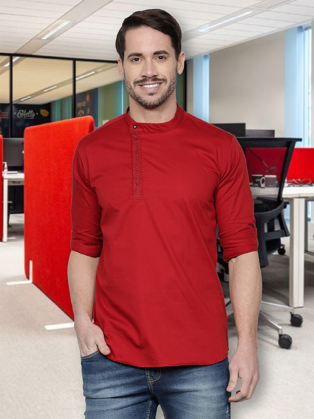 Kuons Avenue Men Maroon Cotton Angrakha Kurta