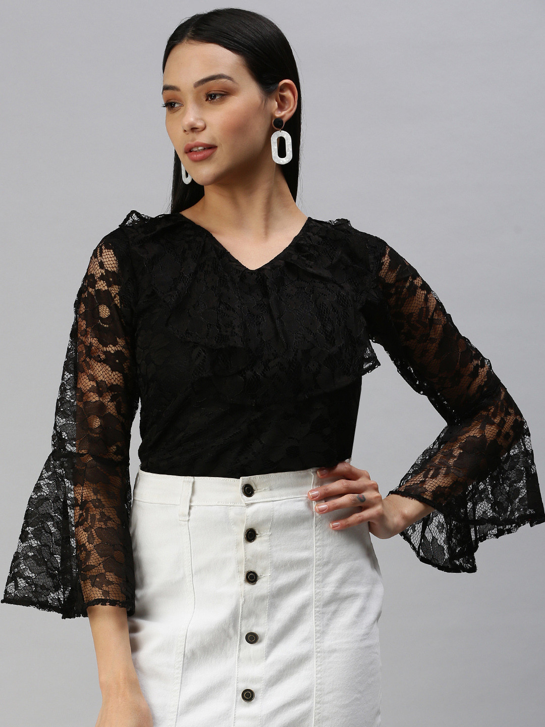 Selvia Black Embellished Net Top
