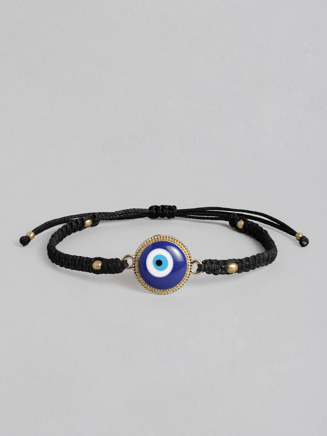 EL REGALO Unisex Black Silver-Toned Handcrafted Wraparound Evil Eye Bracelet