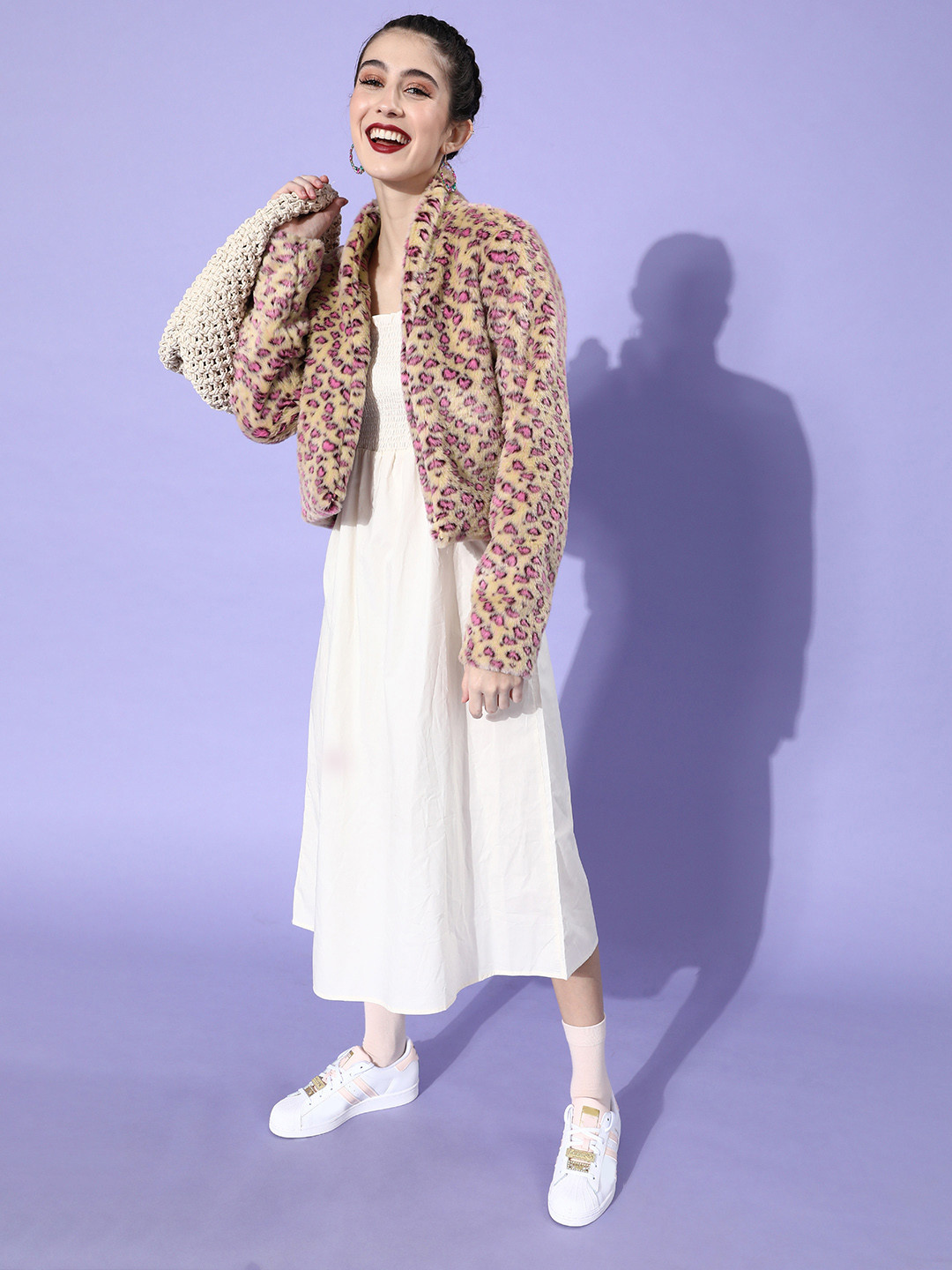 Athena Women Classy Beige Animal Printed Coat