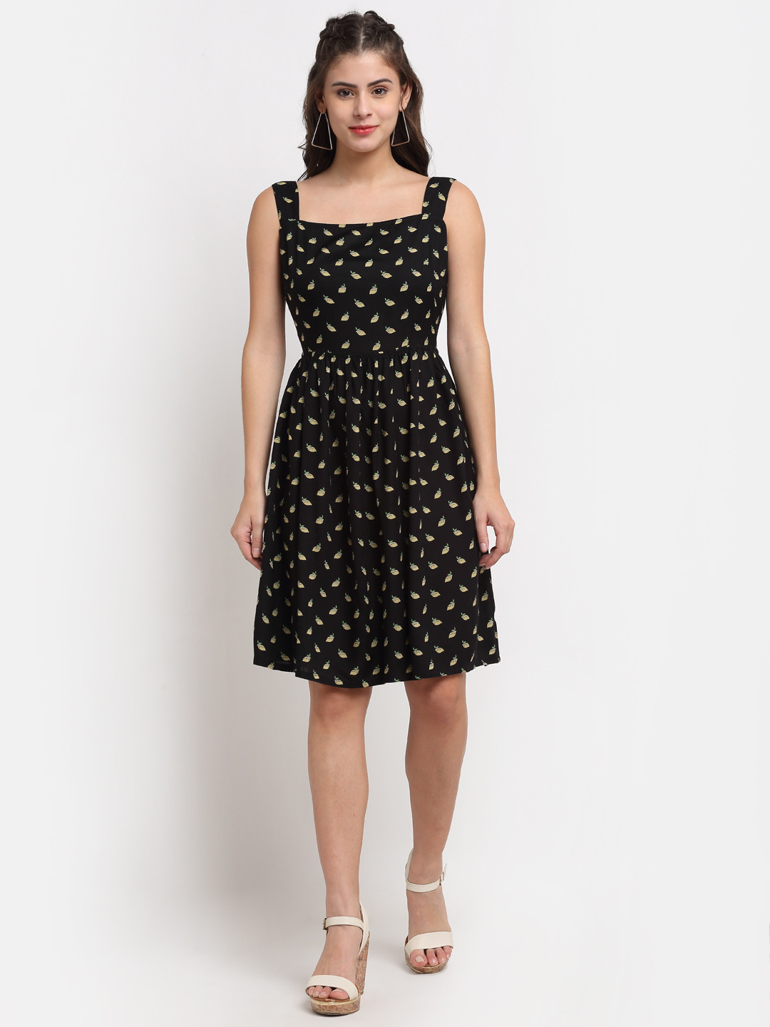 BRINNS Black & Green Printed A-Line Dress