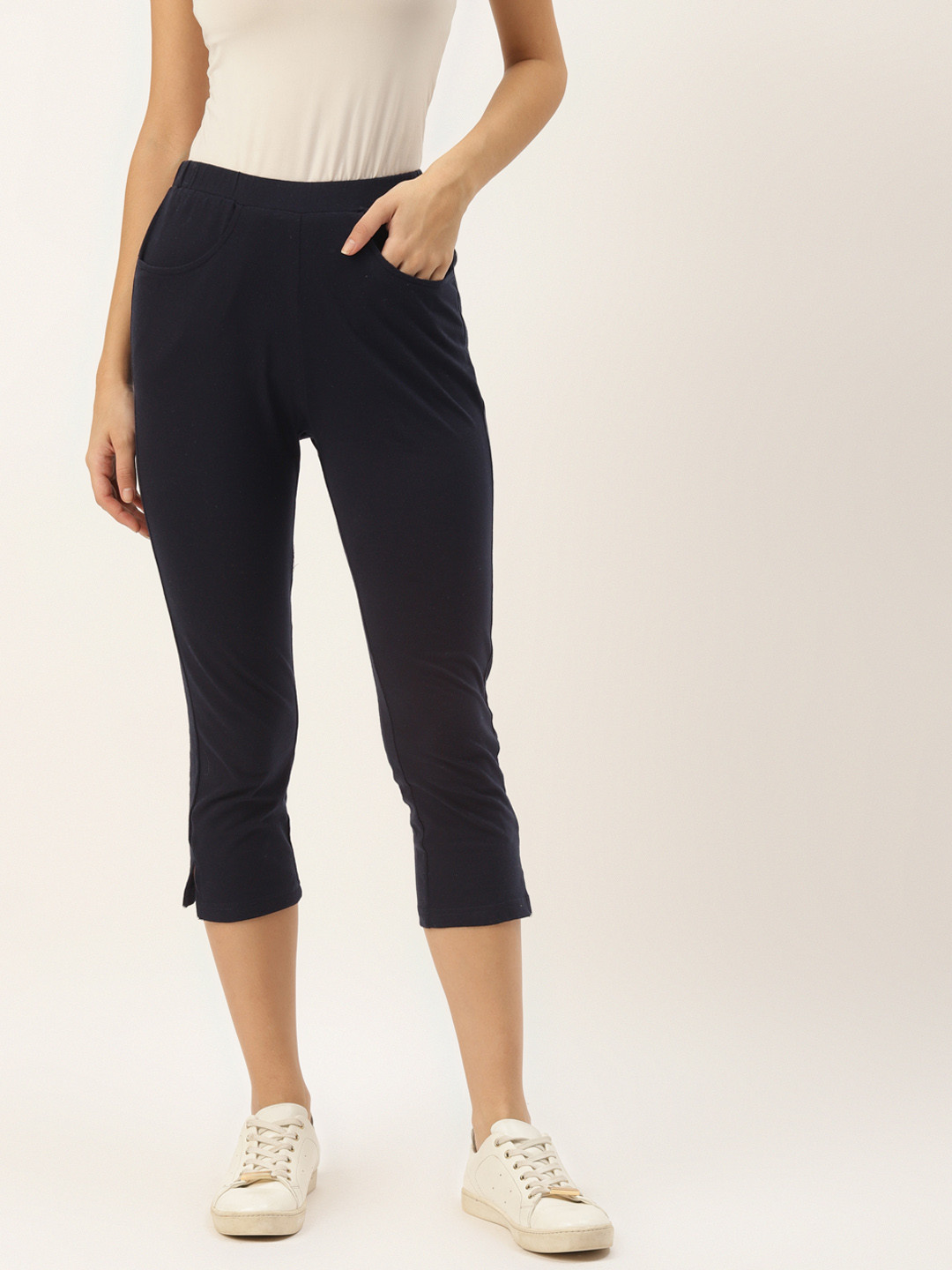 BRINNS Women Navy Blue Solid Capris