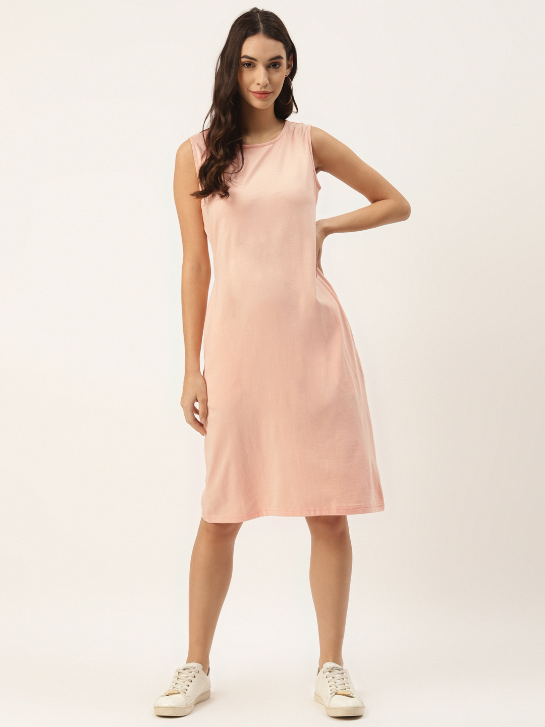 BRINNS Pink Solid Cotton T-shirt Dress