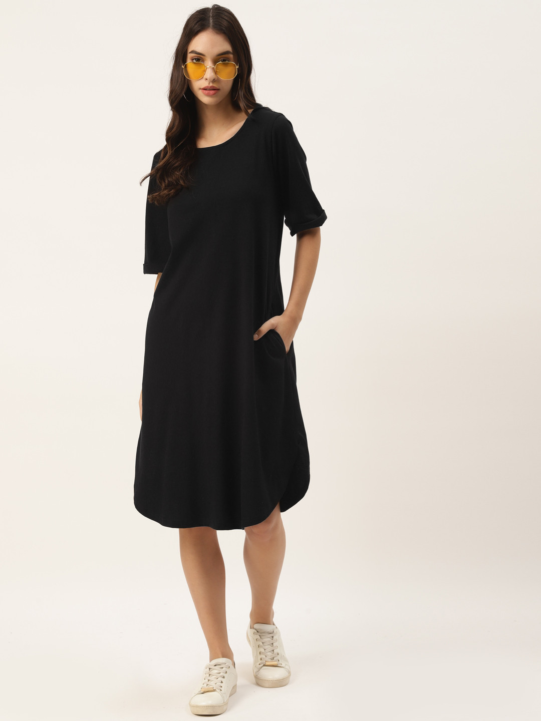 BRINNS Black Solid Cotton T-shirt Dress
