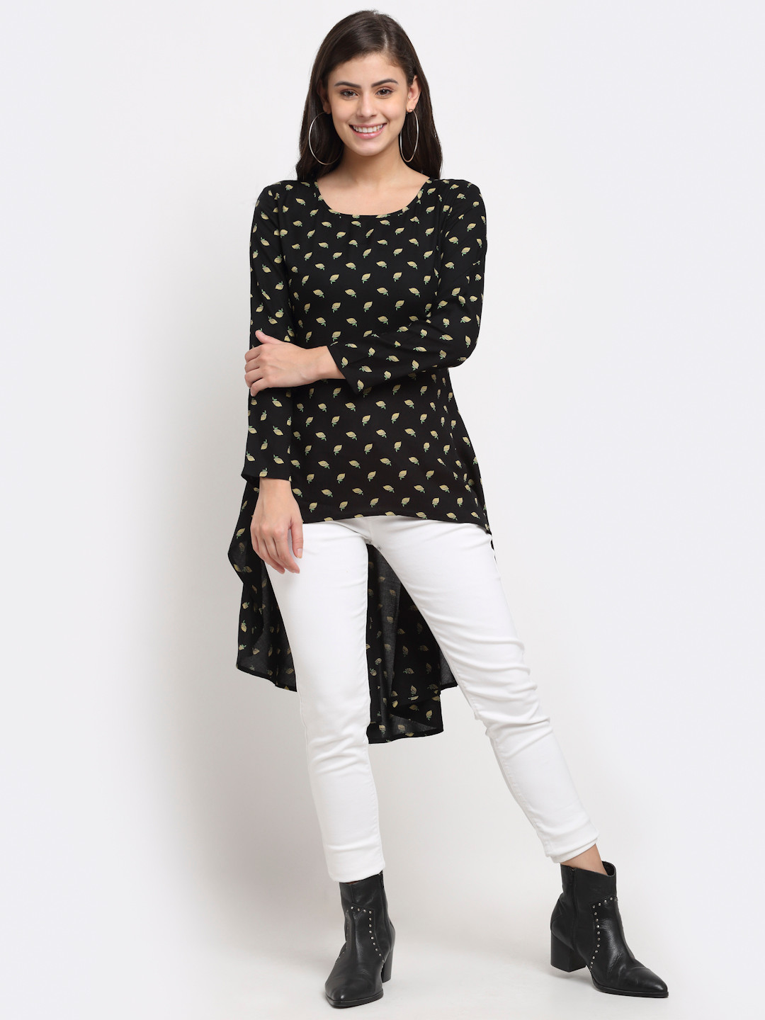 BRINNS Black & Cream-Coloured Conversational Print High-Low Top