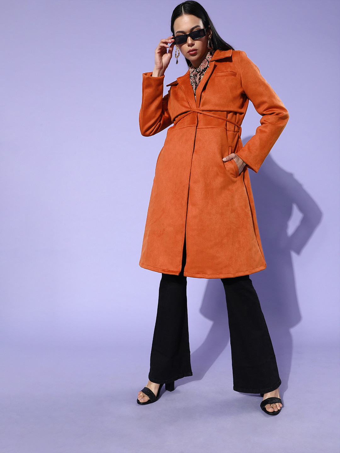 Athena Women Chic Rust Solid Trench Coat