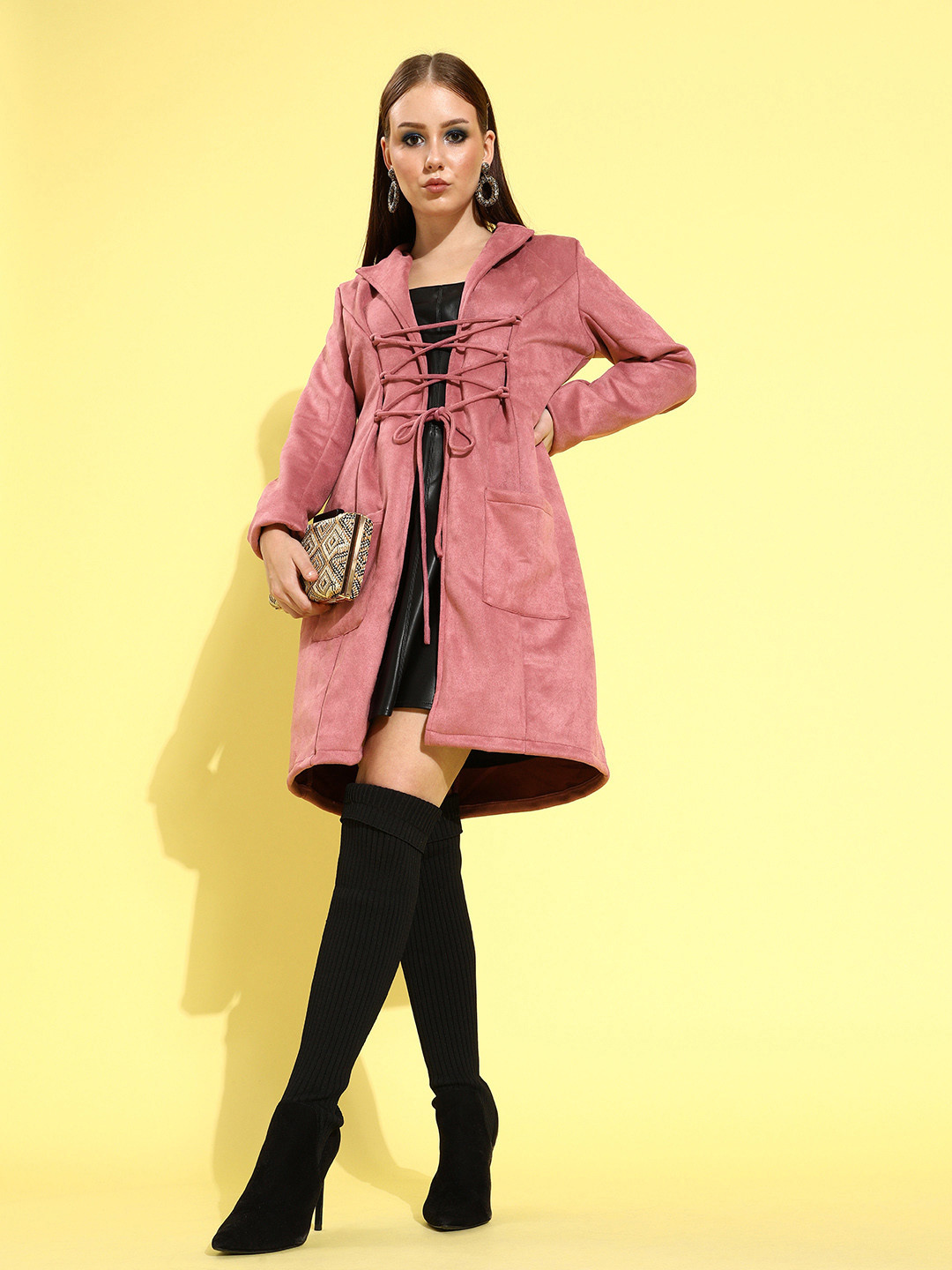 Athena Rose Suede Lace-Up Trench Coat