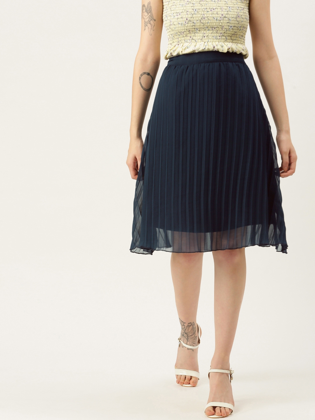 Navy accordion pleated skirt shop