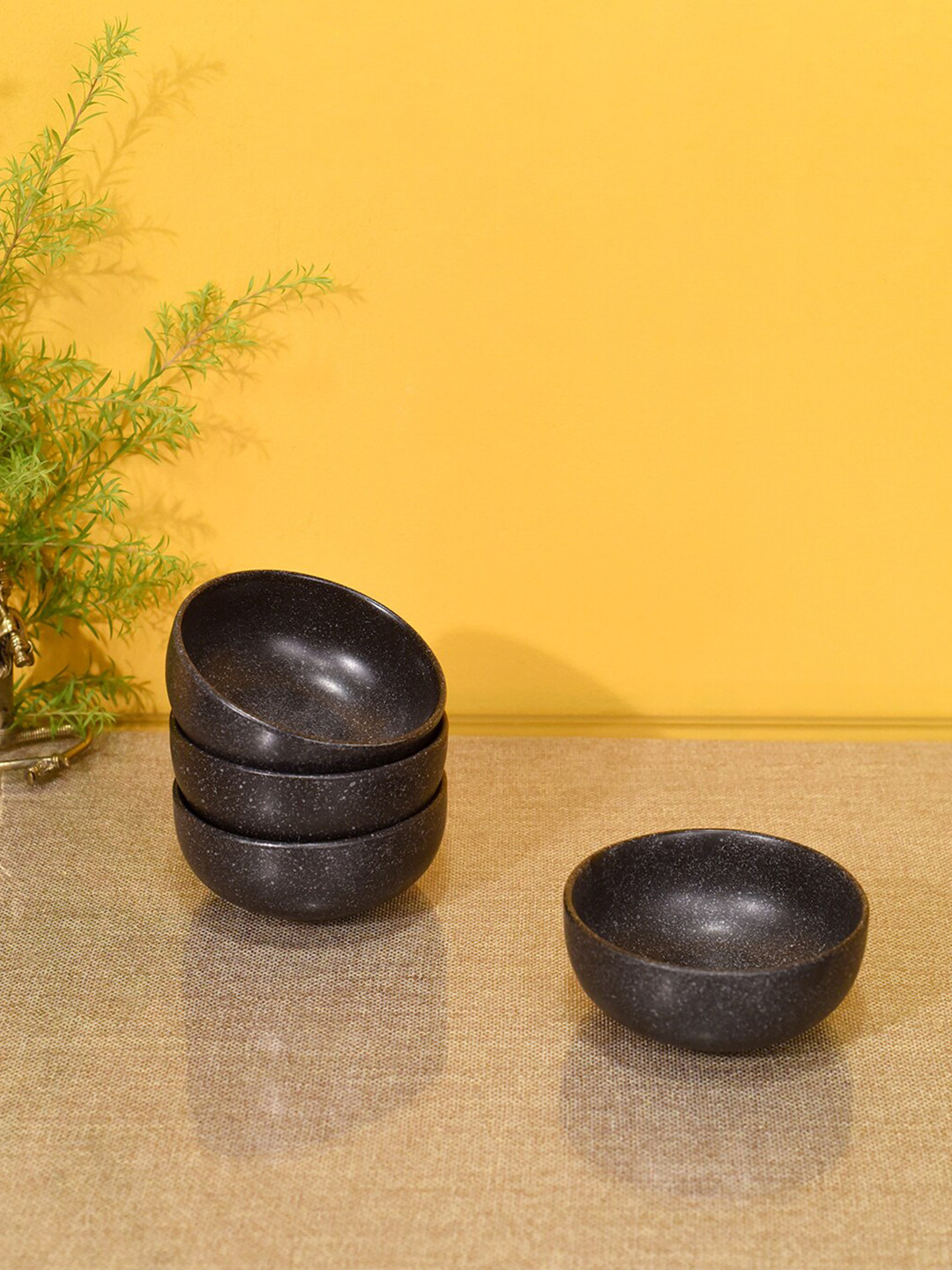 AAKRITI ART CREATIONS Set Of 4 Black & Ceramic Starry Night Matte Veg Bowls