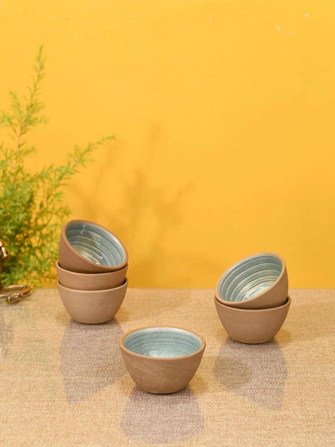 AAKRITI ART CREATIONS Beige & Sea Green Desert Sand Ceramic Matte Sweet Bowls