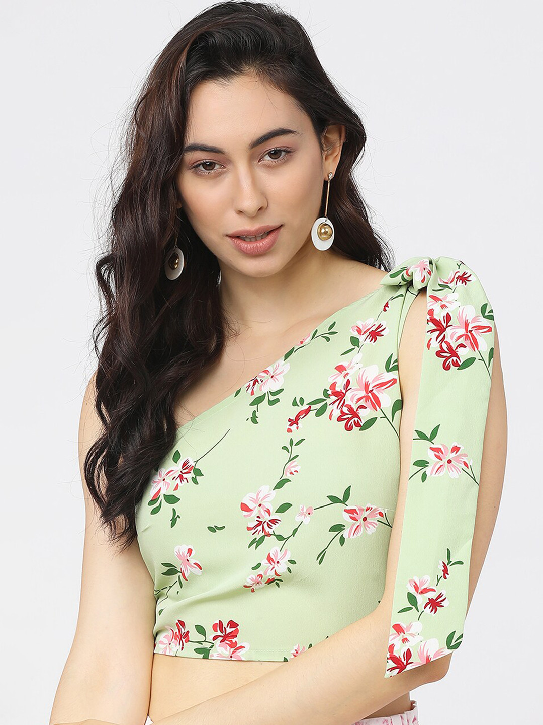 Tokyo Talkies Green Floral Wrap Top