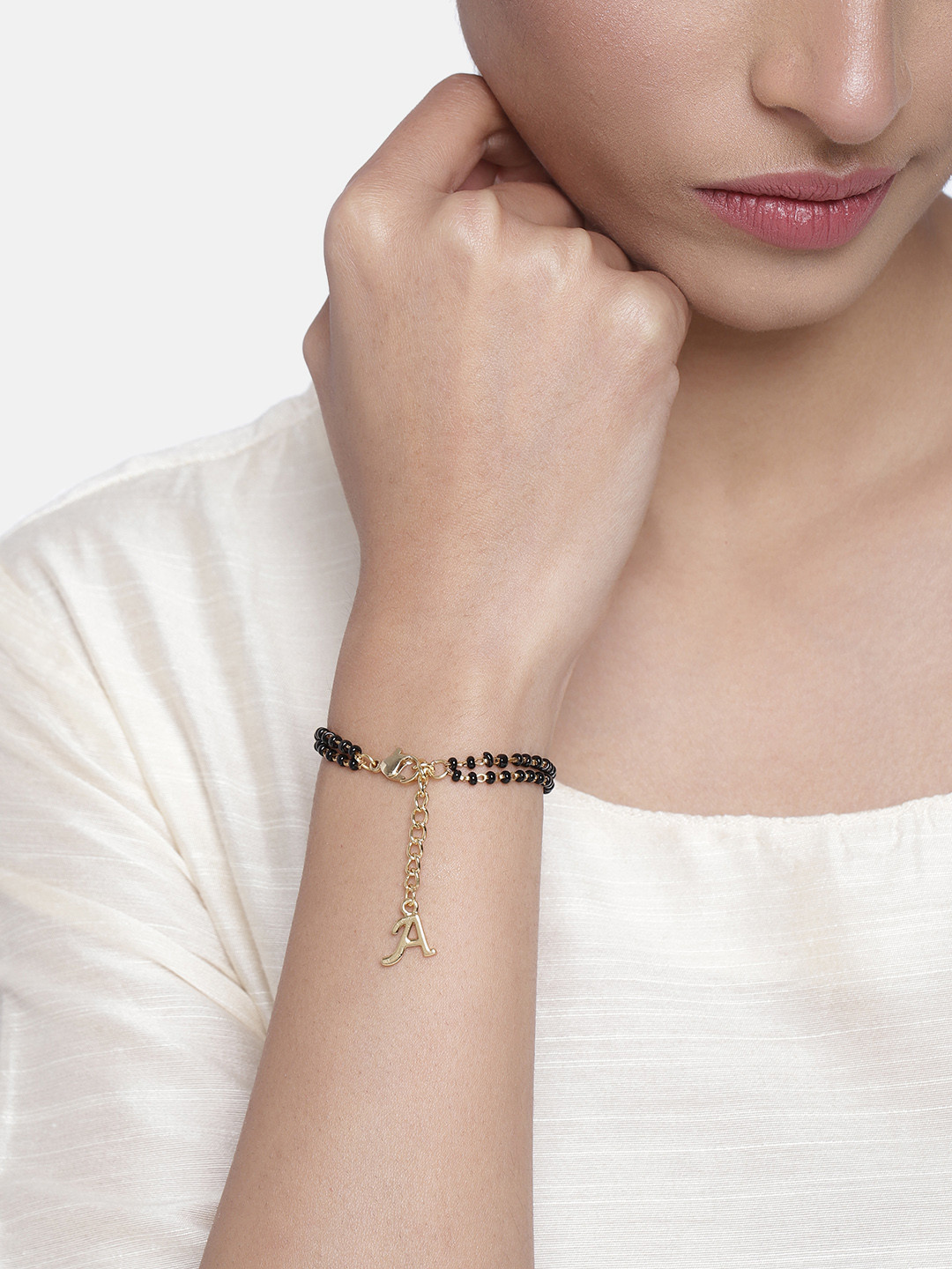 Estele Women Gold-Toned & Black Handcrafted Gold-Plated Link Bracelet