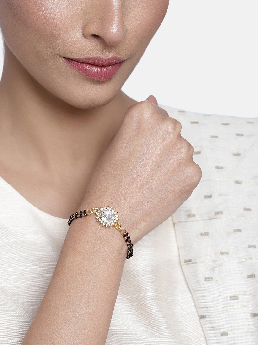 Estele Women Gold-Toned & Black Handcrafted Gold-Plated Link Bracelet