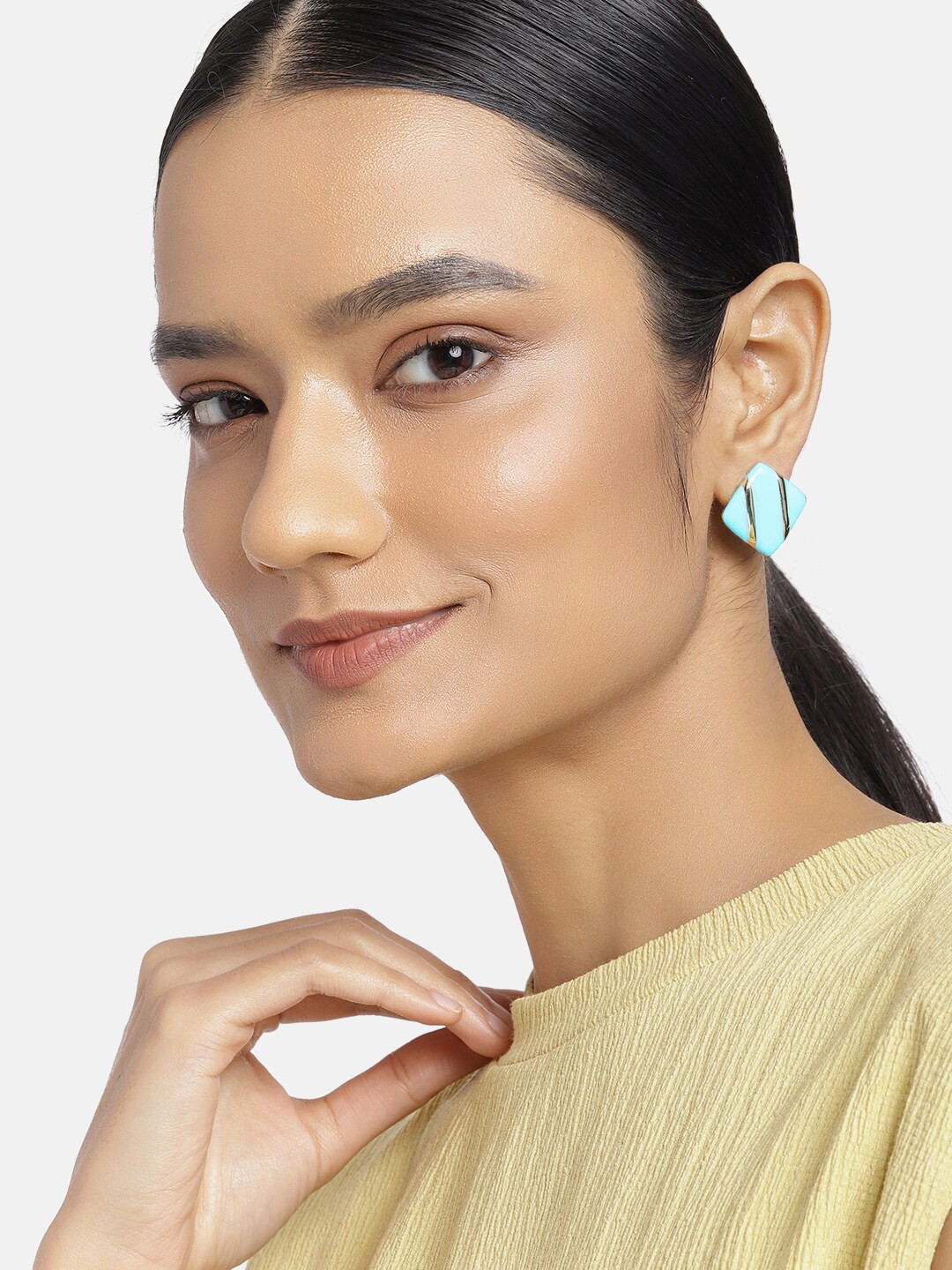 Estele Women Gold-Toned & Blue Diamond Shaped Studs